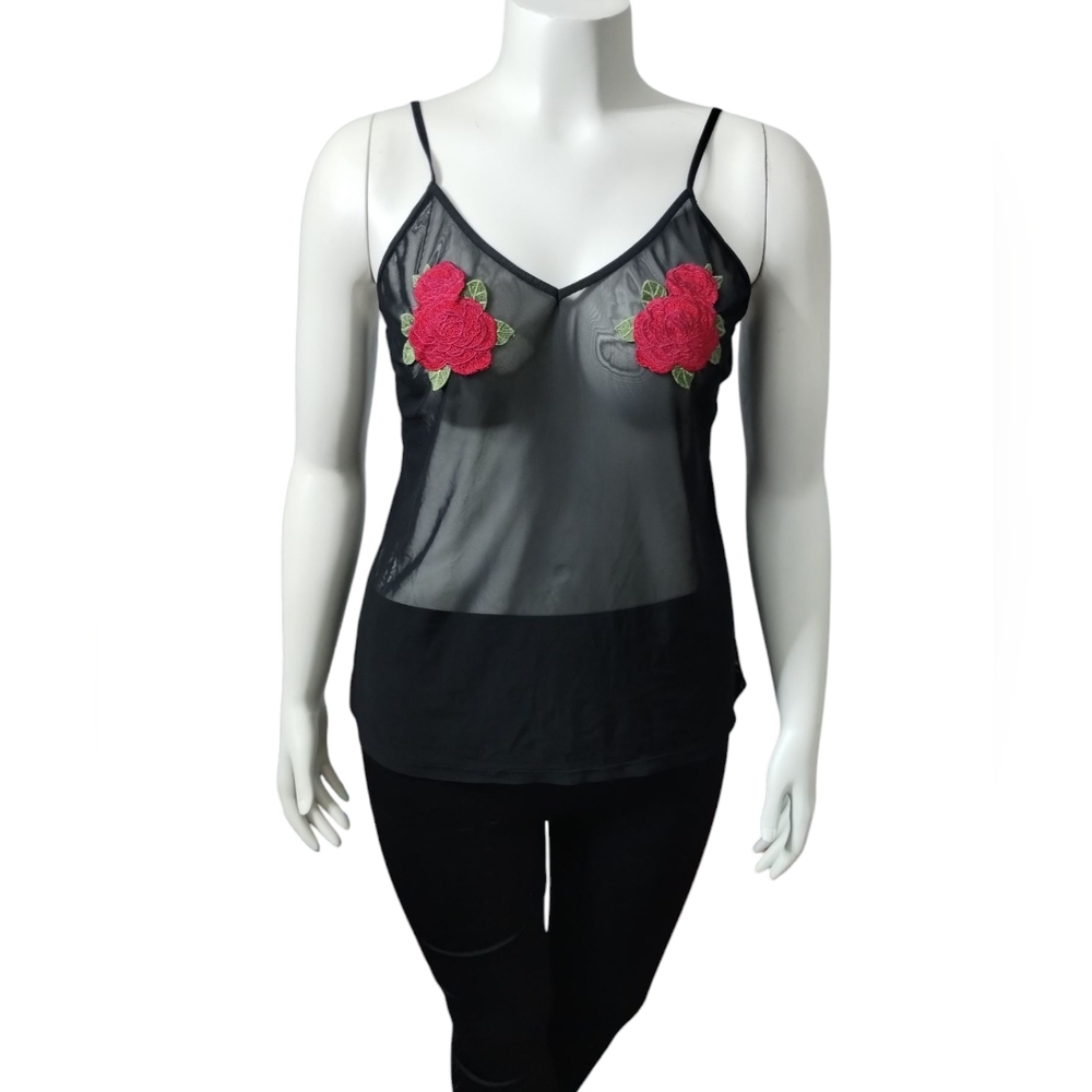 Y2k Women's Medium Sheer Mesh Whimsgoth Witchy Fairygoth Rosette Cami Top
